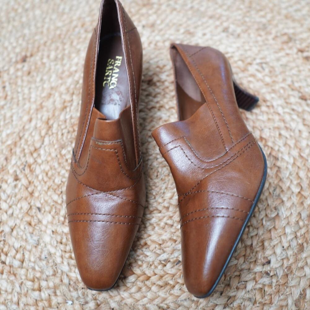 Franco Sarto Brown Leather Loafer Heels Size 9